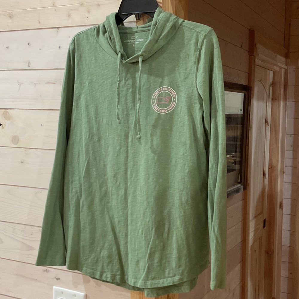 Vineyard Vines Olive Hoodie with Pink Logo